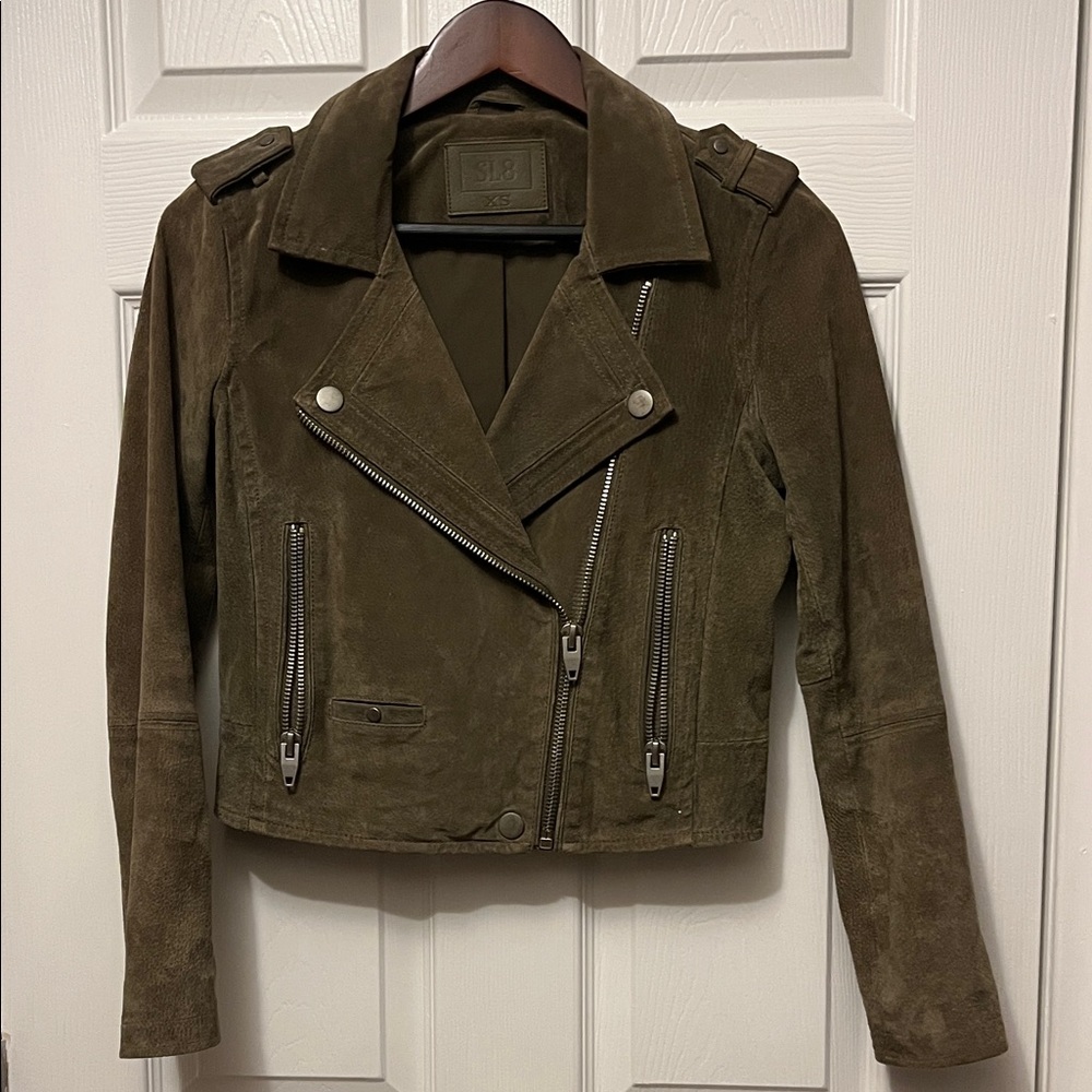 Olive Green Suede Biker Jacket